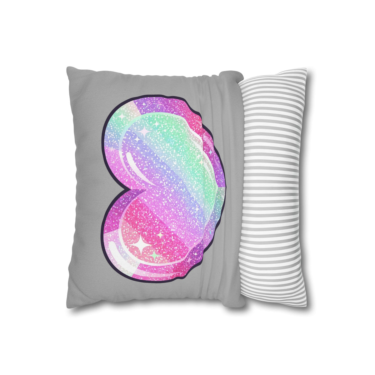 Pastel Glitter Heart Pillowcase Spun Polyester Square Pillowcase- Light Grey