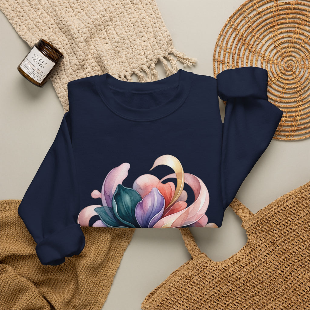 Abstract Floral Crewneck Sweatshirt — Pastel Swirl Art Pullover