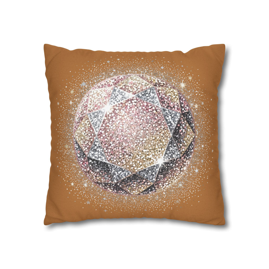 Glittery Light Brown Spun Polyester Square Pillowcase