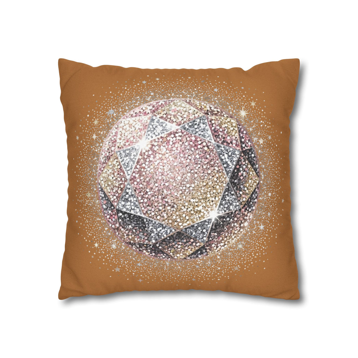 Glittery Light Brown Spun Polyester Square Pillowcase