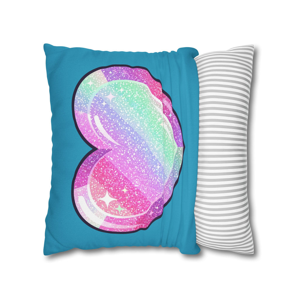 Pastel Glitter Heart Pillowcase Spun Polyester Square Pillowcase- Turquoise