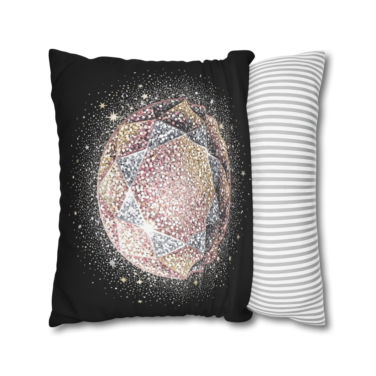 Glittery Black Spun Polyester Square Pillowcase