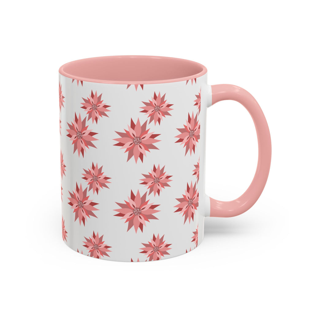 Pink Geometric Floral Accent Coffee Mug — 11/15oz