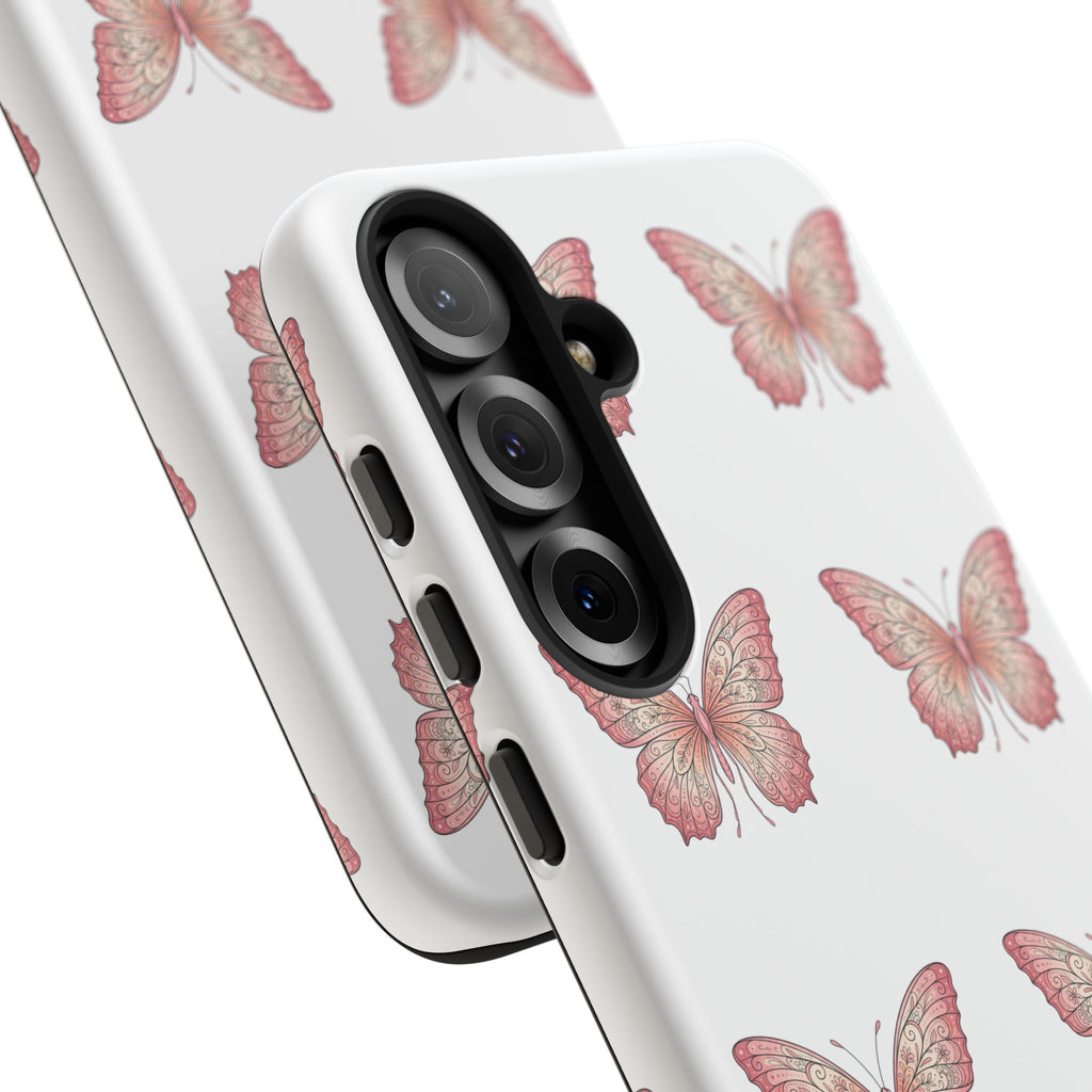 Pink Butterfly Tough Phone Case — Floral Pattern Protective Cover