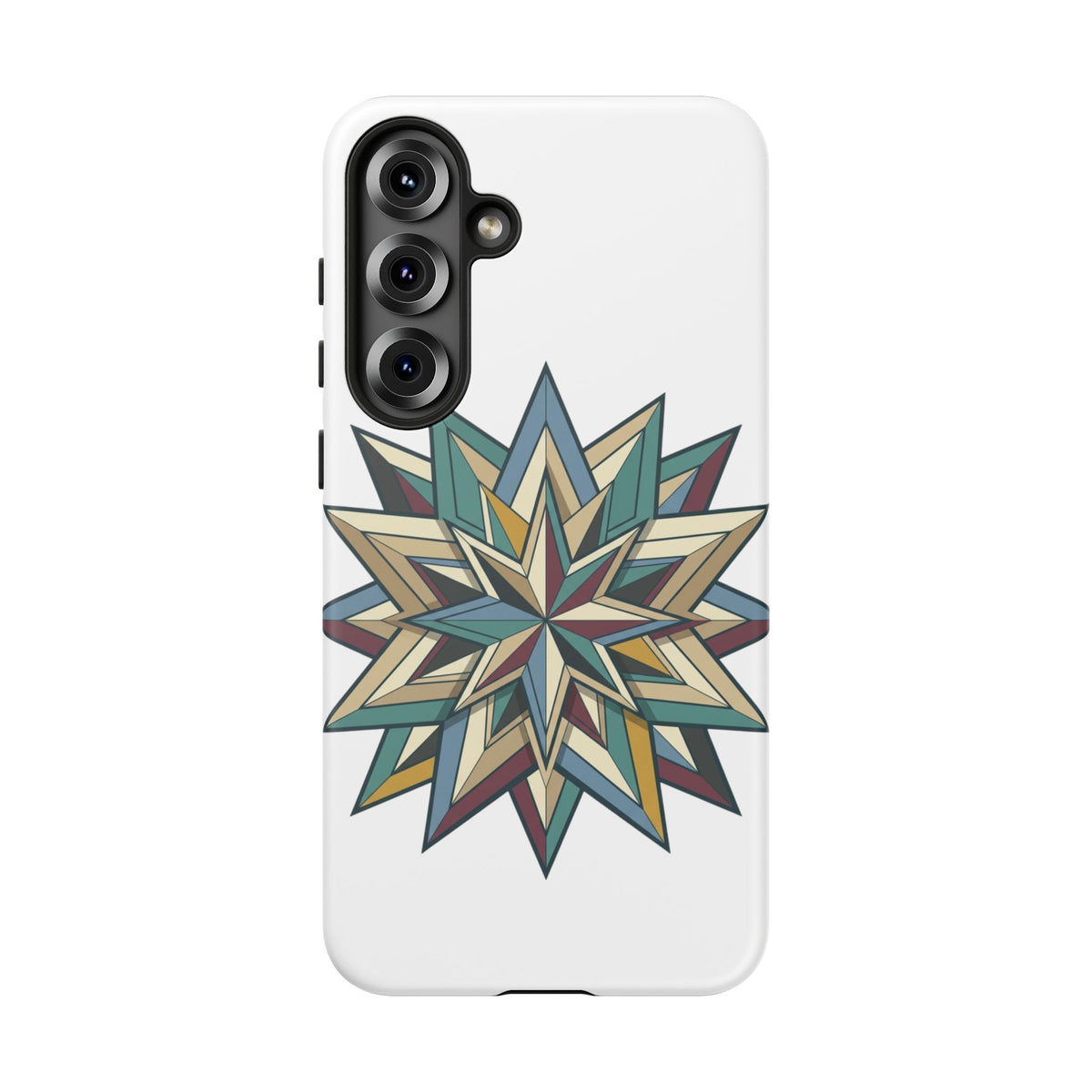 Geometric Star Phone Case — Teal & Earthtone Mandala Design