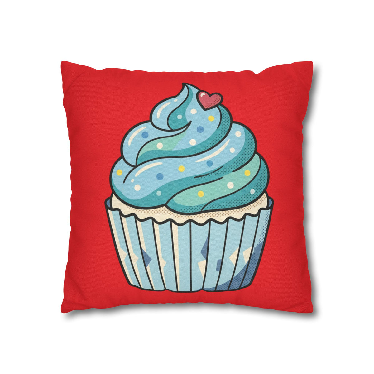 Cupcake Pillowcase - Cute Blue Frosting Decorative Throw Pillow Cover- Red