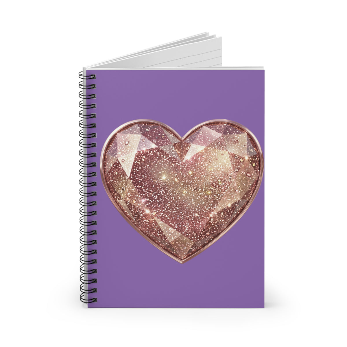 Purple Glitter Gem Heart Spiral Notebook – Ruled Journal for Teens & Gift Giving- Light Purple