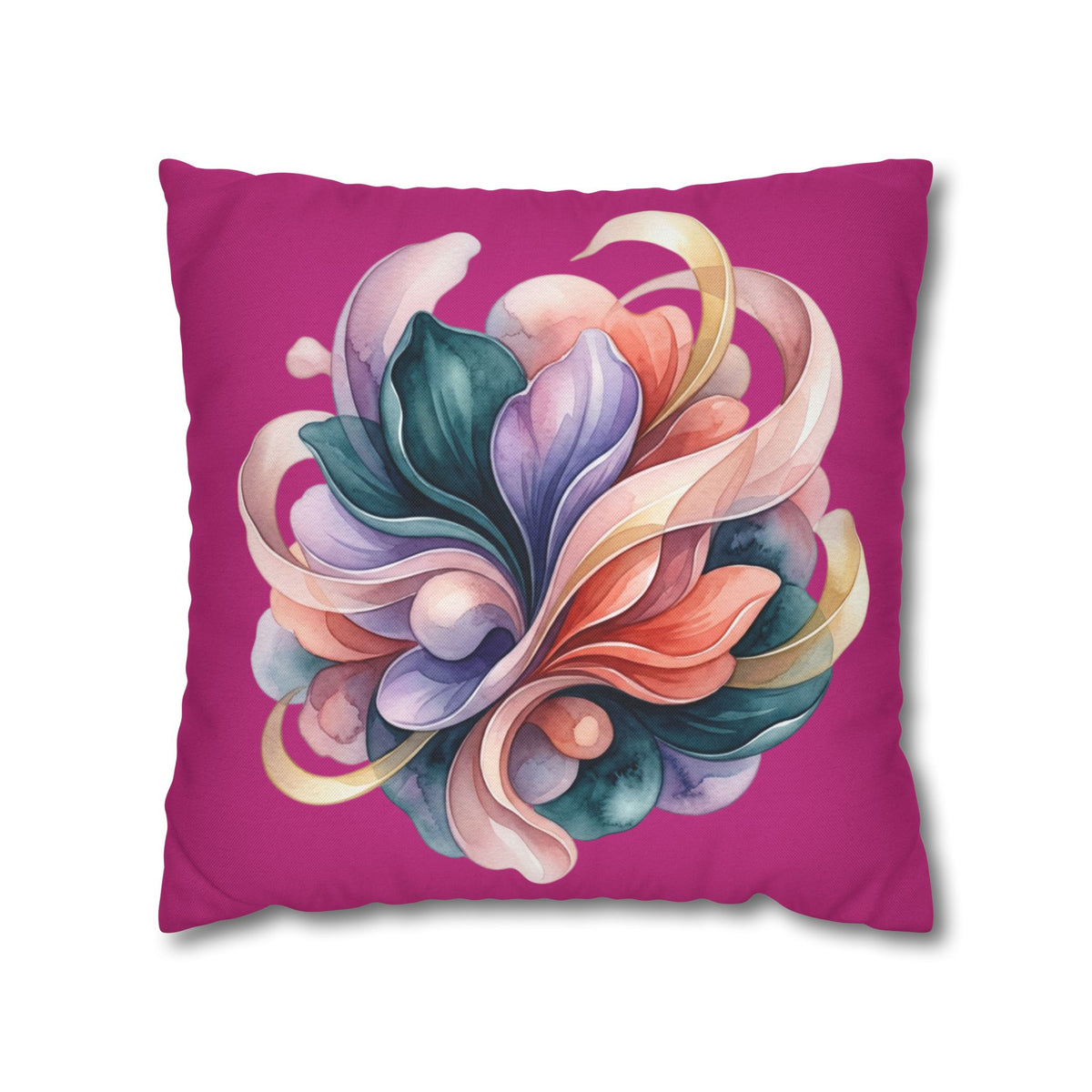 Floral Whirl Decorative Pillowcase — Pink Abstract Bloom Square Cushion Cover
