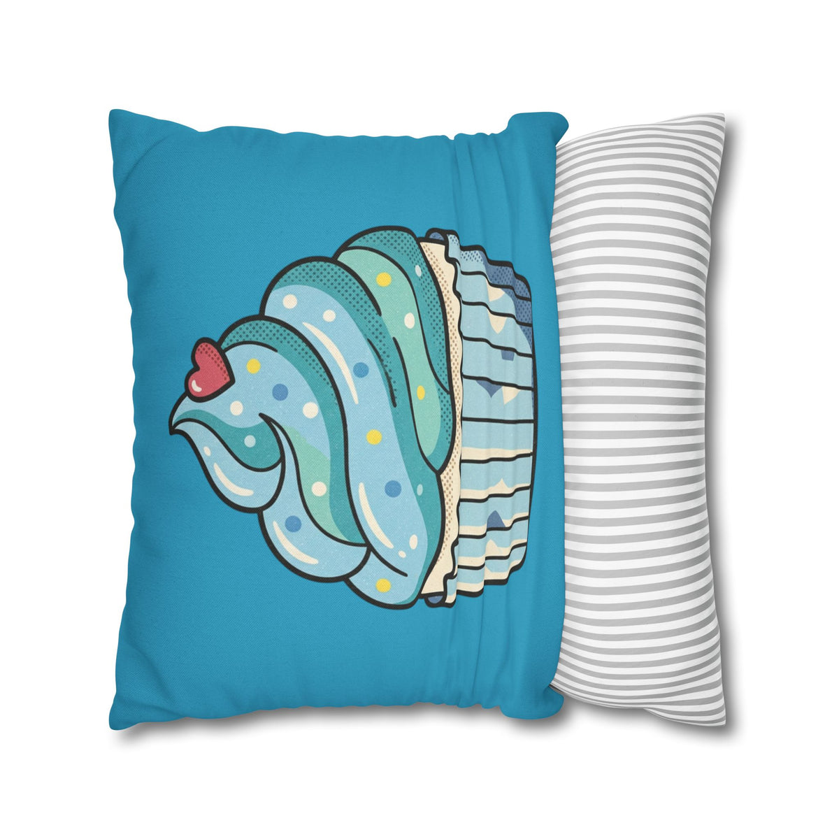 Cupcake Throw Pillow — Cute Blue Dessert Decorative Cushion for Kids & Bakery Lovers- Turquoise
