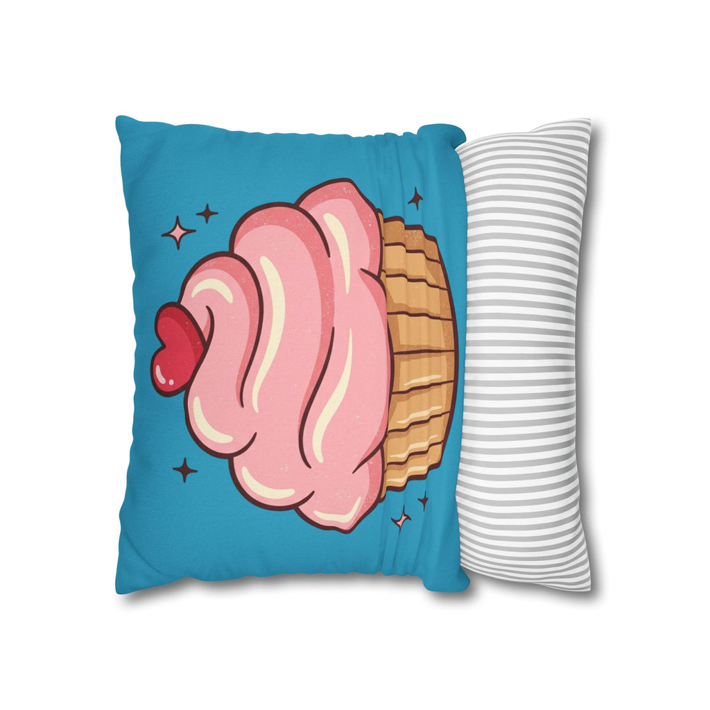 Pink Cupcake SpunPolyester Square Pillowcase- Turquoise
