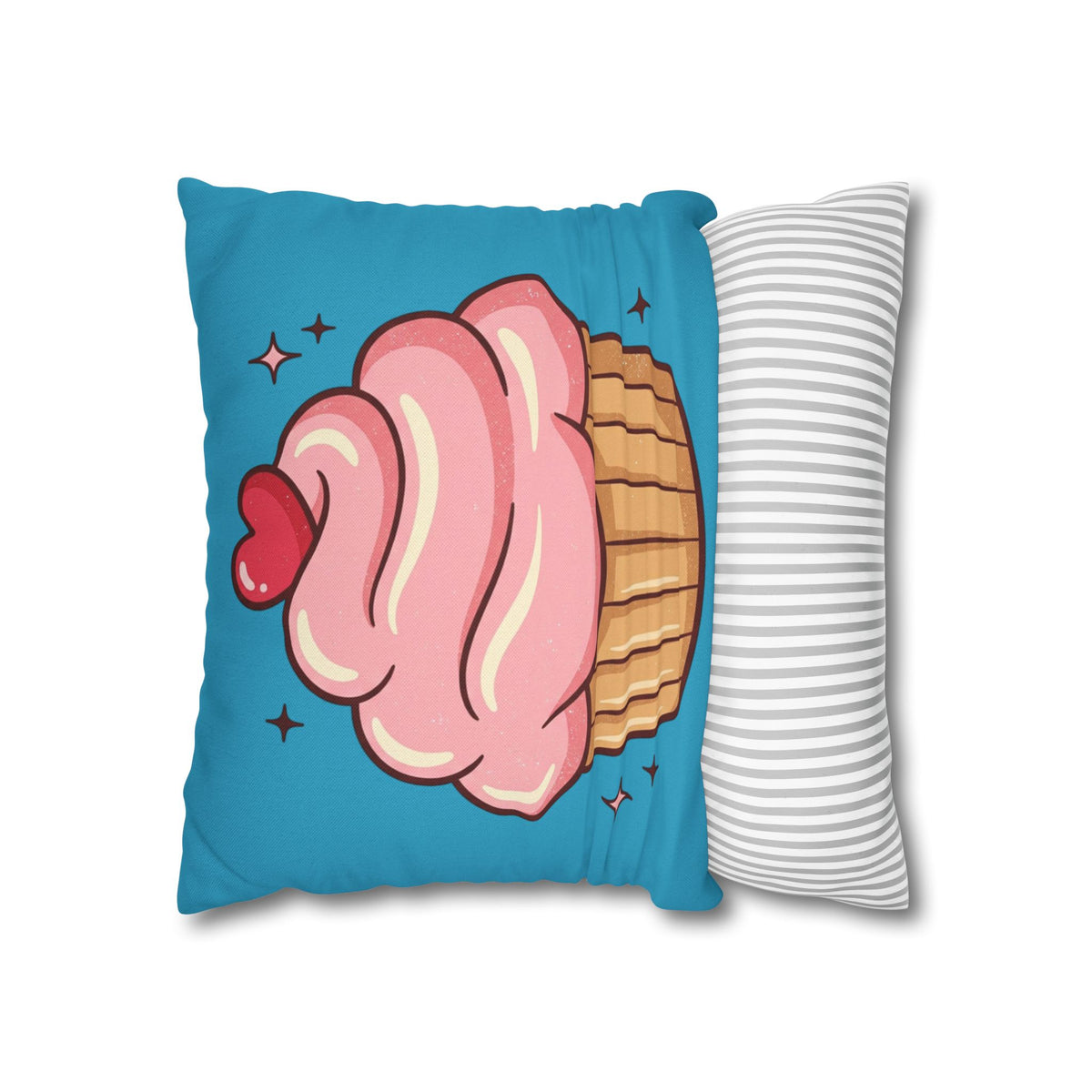 Pink Cupcake SpunPolyester Square Pillowcase- Turquoise