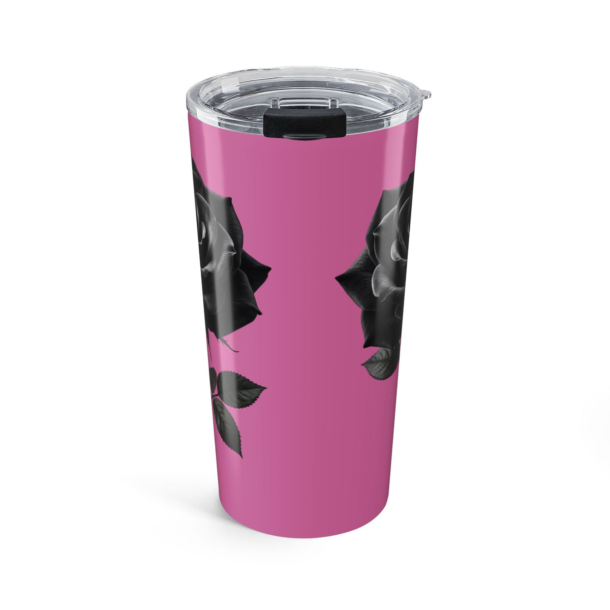 20oz Black Rose Tumbler — Light Pink Floral Insulated Travel Cup
