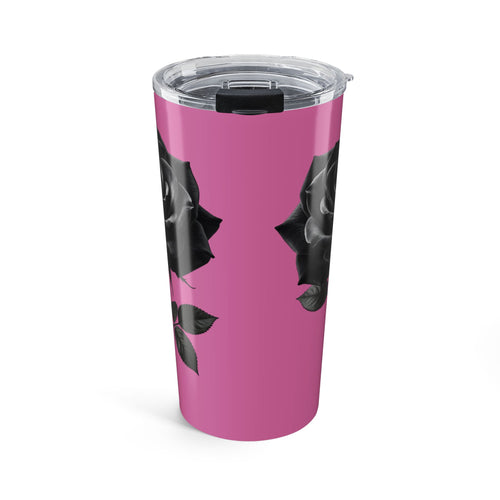 20oz Black Rose Tumbler — Light Pink Floral Insulated Travel Cup