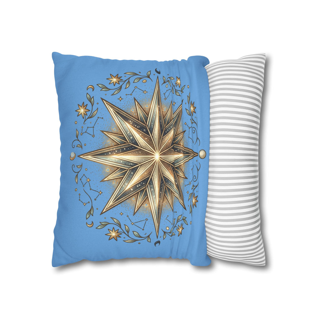 Star Print Light Blue Spun Polyester Square Pillowcase