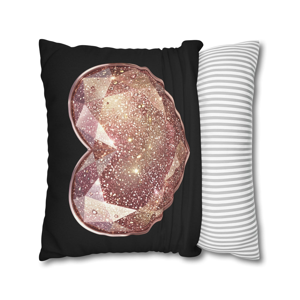 Glitter Rose Gold Crystal Heart Pillowcase- Black