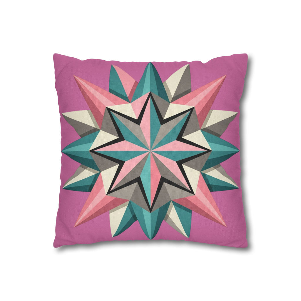 Pink Geometric Star Throw Pillowcase – Modern Kaleidoscope Accent