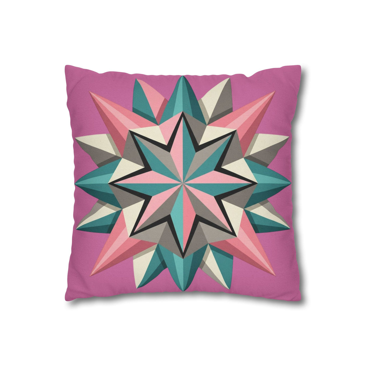 Pink Geometric Star Throw Pillowcase – Modern Kaleidoscope Accent