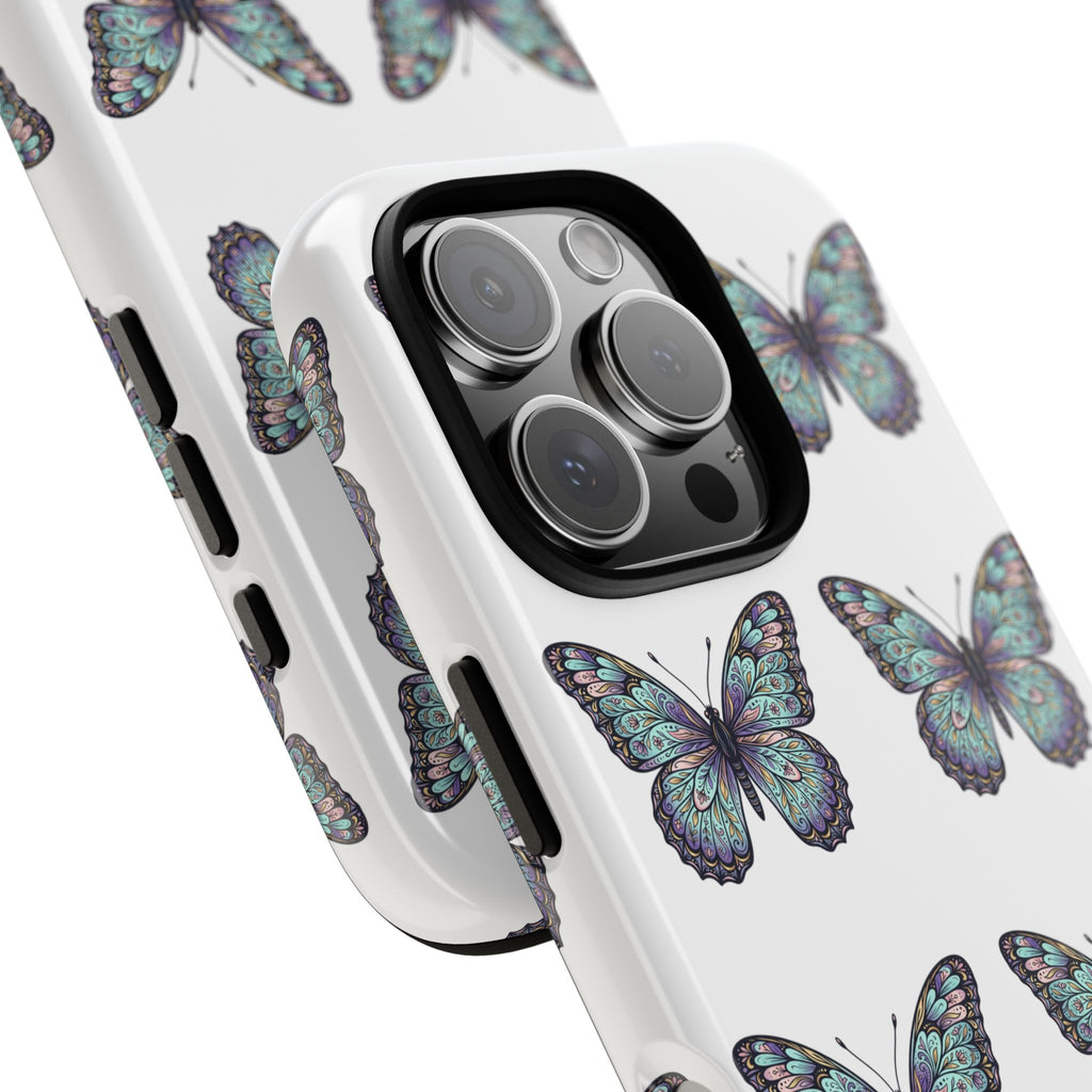 Butterfly Pattern Tough Phone Case — Vintage Teal Floral Protective Cover