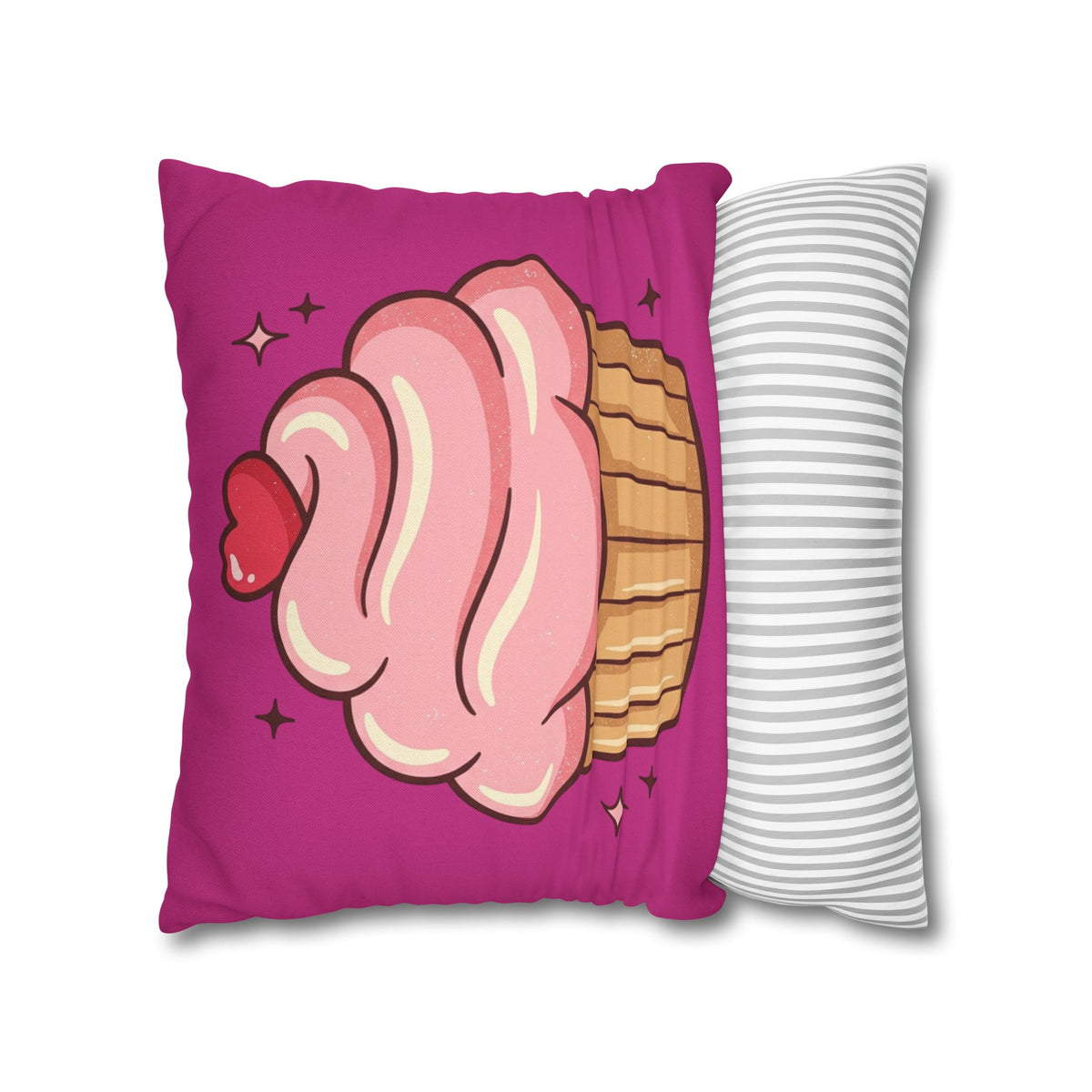 Pink Cupcake Spun Polyester Square Pillowcase- Magenta