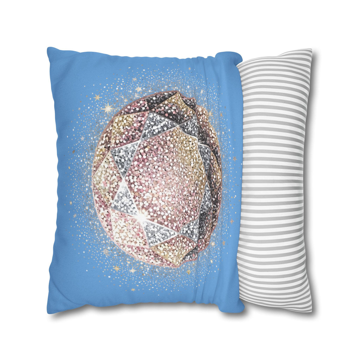 Glittery Light Blue Spun Polyester Square Pillowcase