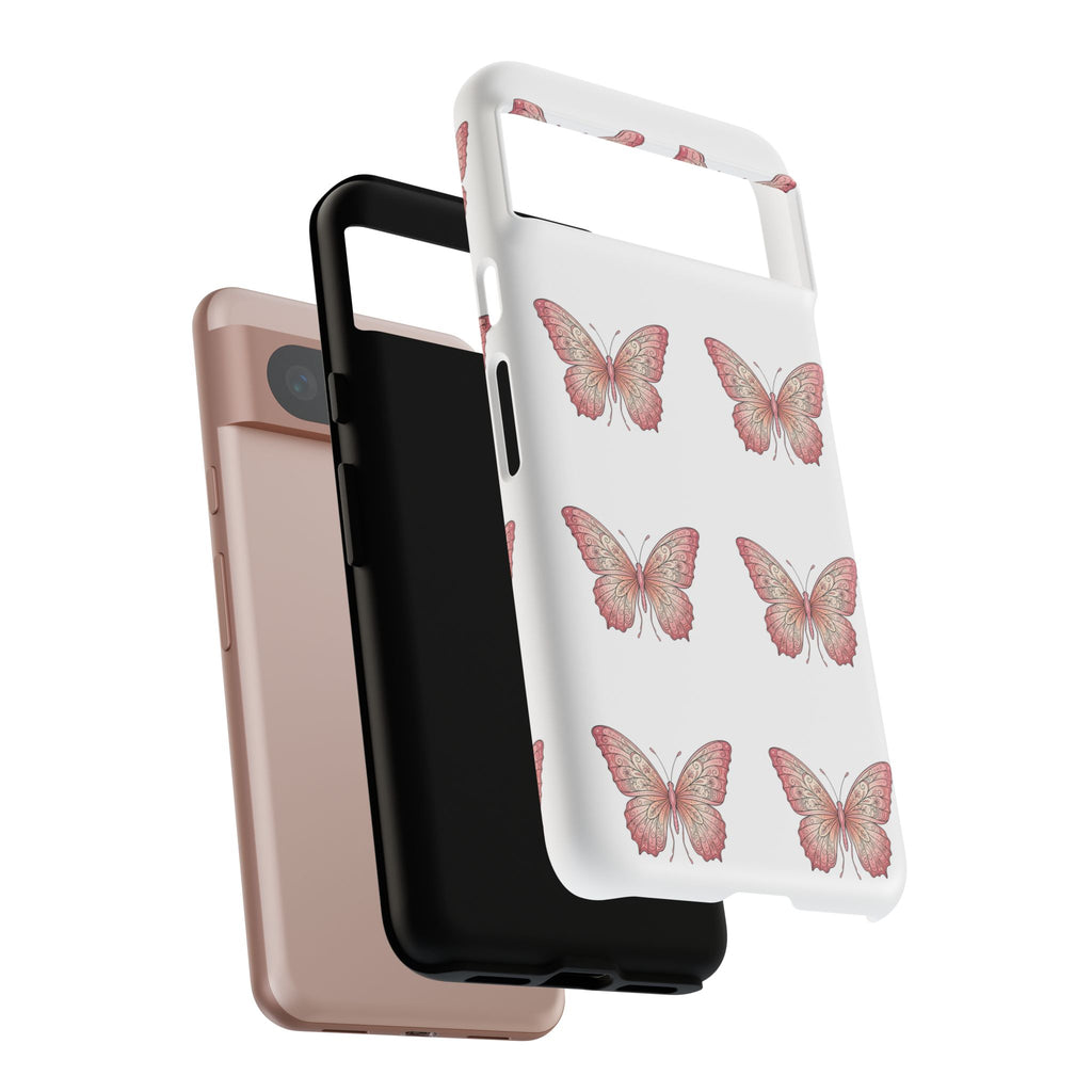 Pink Butterfly Tough Phone Case — Floral Pattern Protective Cover