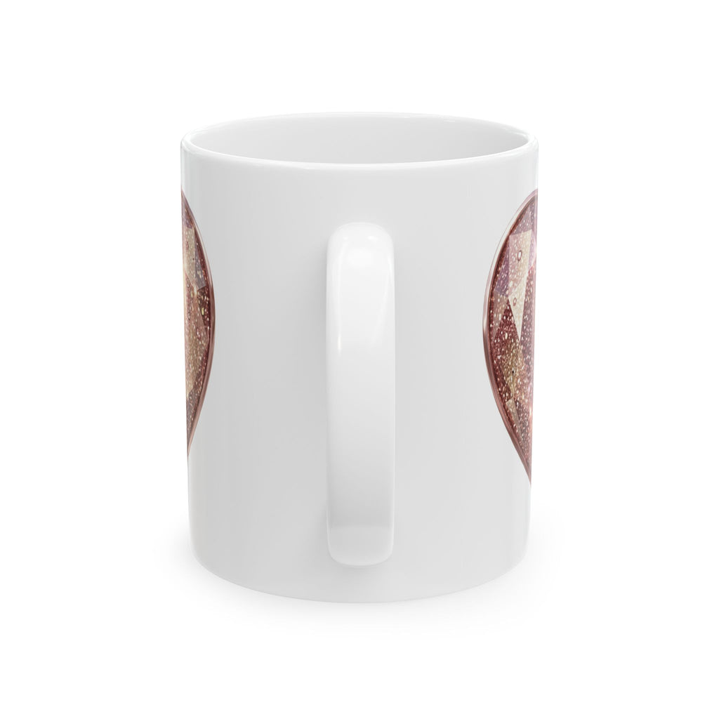 Sparkling Rose Gold Heart Ceramic Mug – Glitter Gemstone Love Coffee Cup (11oz, 15oz)