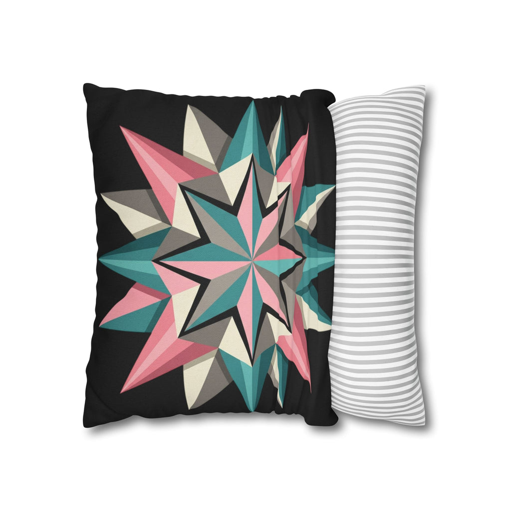 Geometric Starburst Throw Pillowcase — Teal & Pink Modern Decorative Cushion Cover