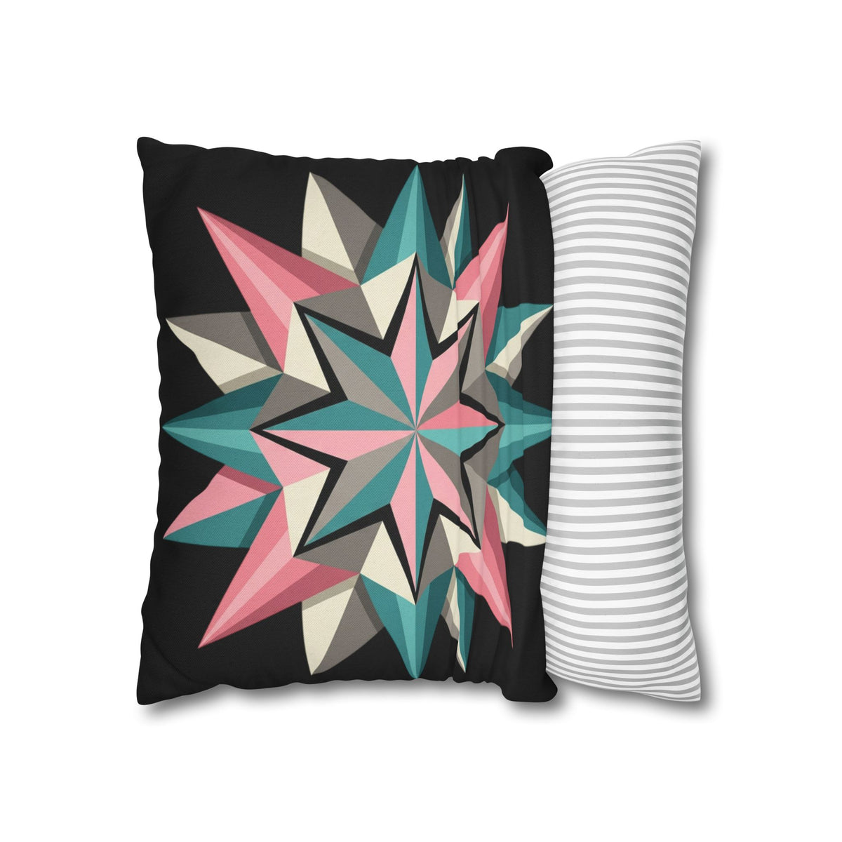 Geometric Starburst Throw Pillowcase — Teal & Pink Modern Decorative Cushion Cover