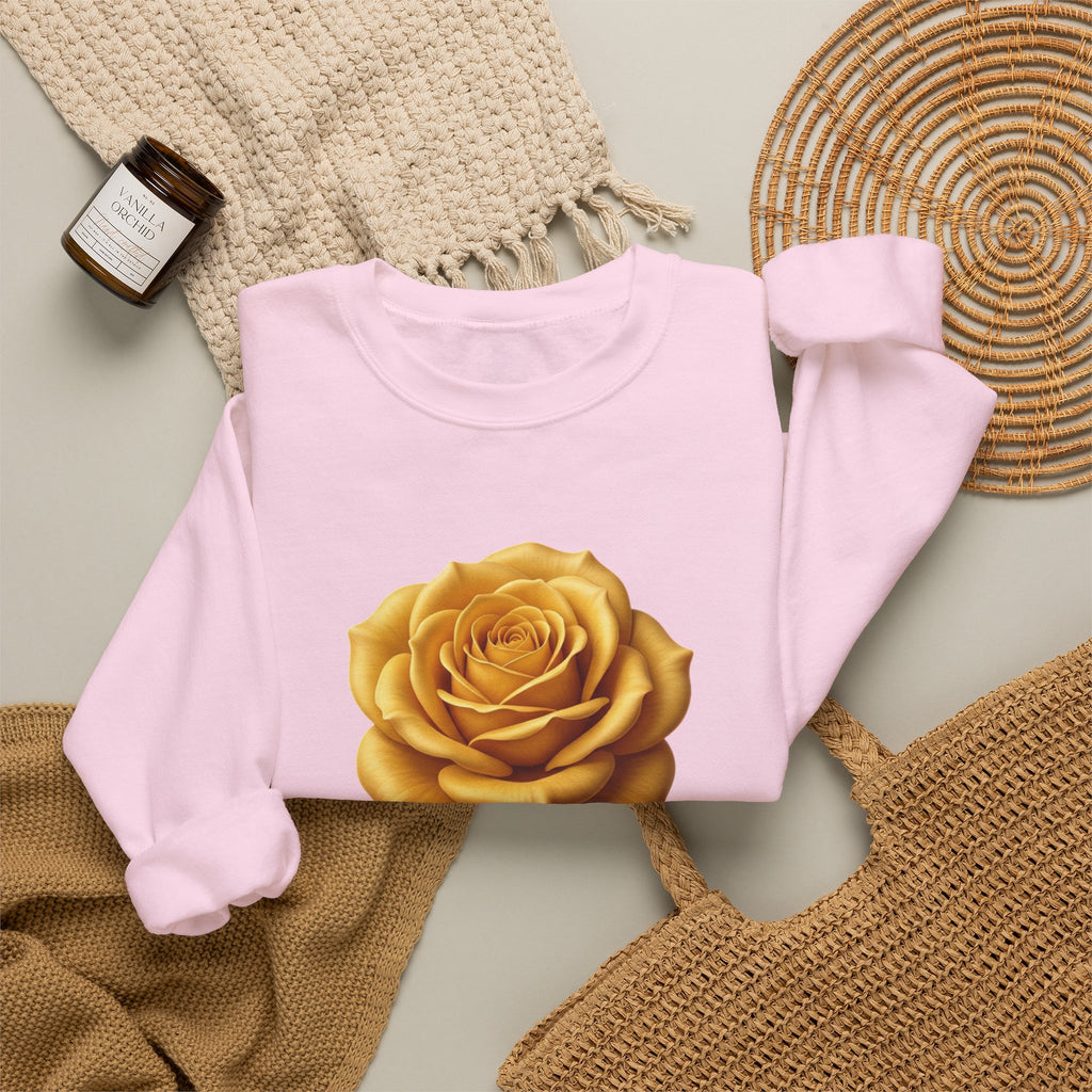 Yellow Rose Crewneck Sweatshirt — Vintage Floral Graphic
