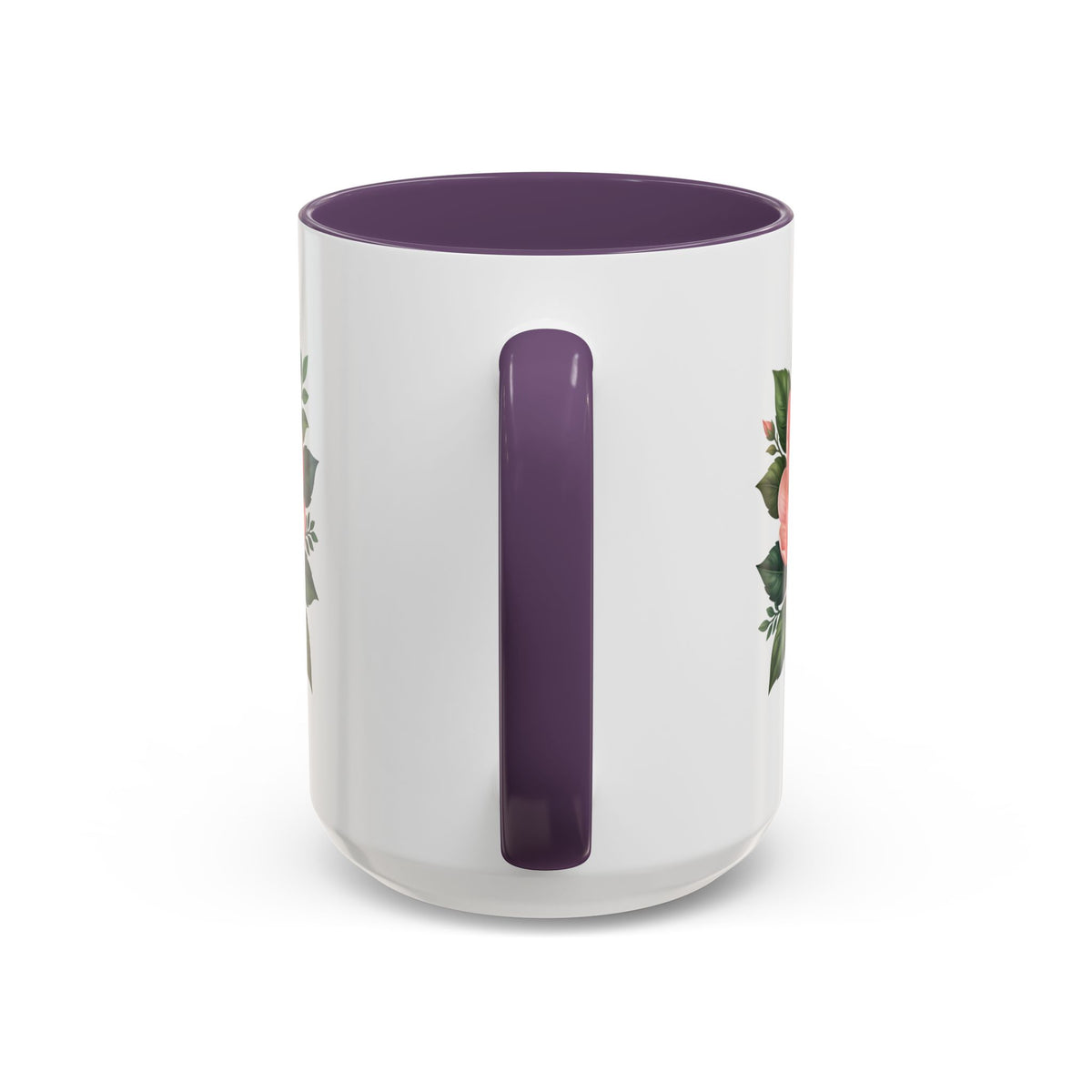 Floral Peony Accent Coffee Mug — Pink Rose Bloom Ceramic Cup