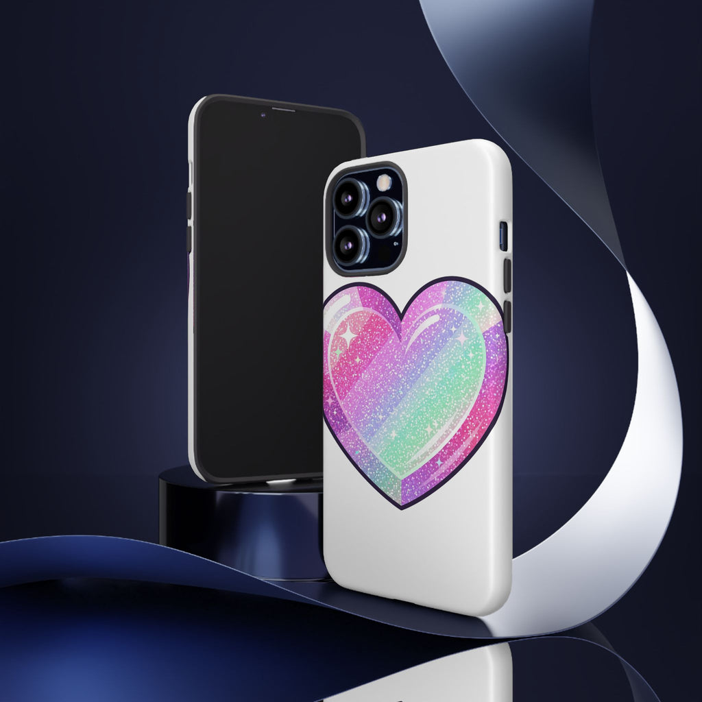 Pastel Glitter Heart Tough Phone Case — Cute Protective Phone Cover