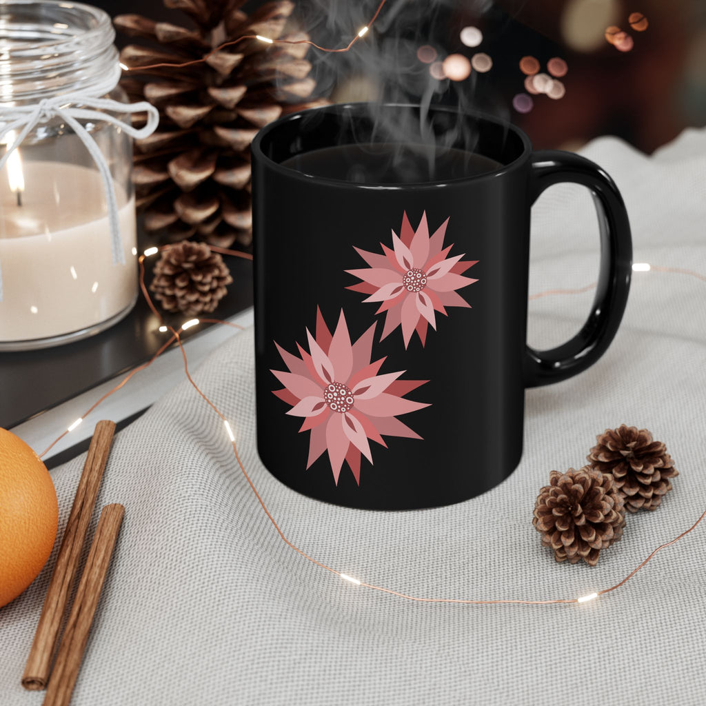 Pink Floral Pattern Black Coffee Mug — 11oz & 15oz