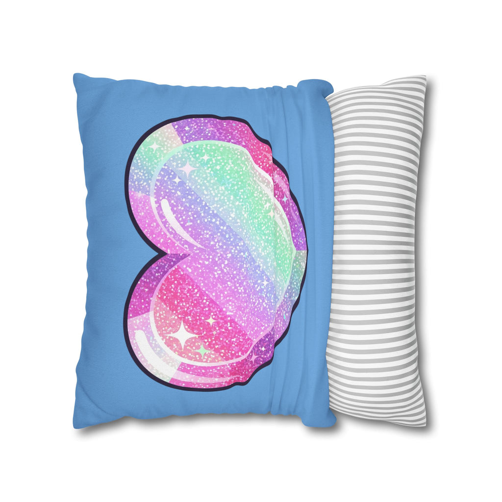 Pastel Glitter Heart Pillowcase Spun Polyester Square Pillowcase- Light Blue