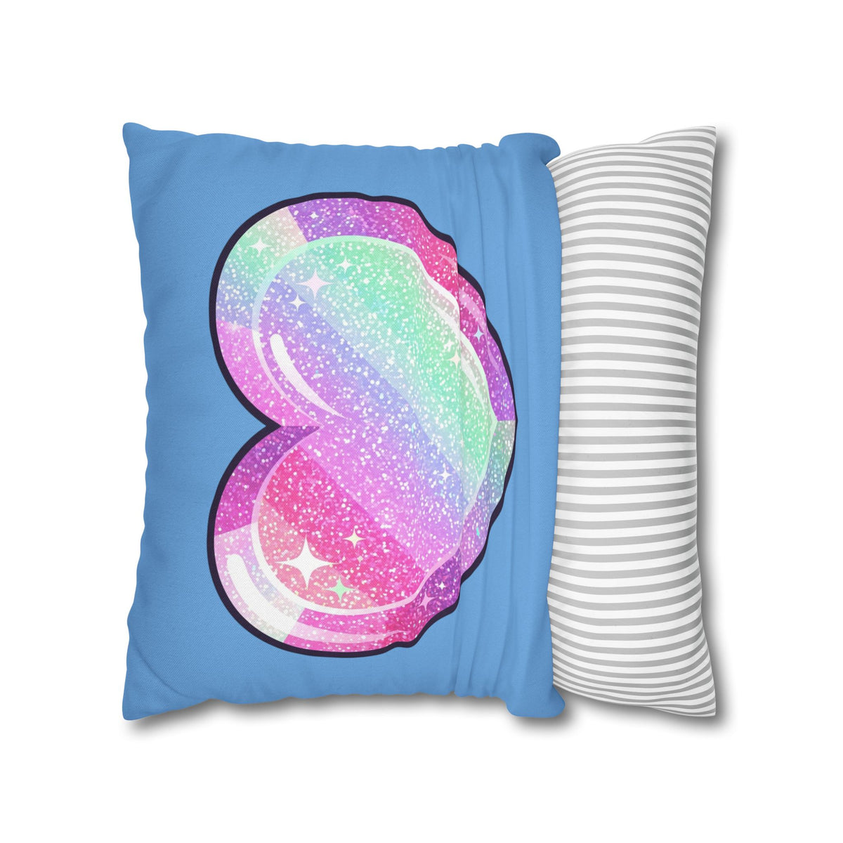 Pastel Glitter Heart Pillowcase Spun Polyester Square Pillowcase- Light Blue