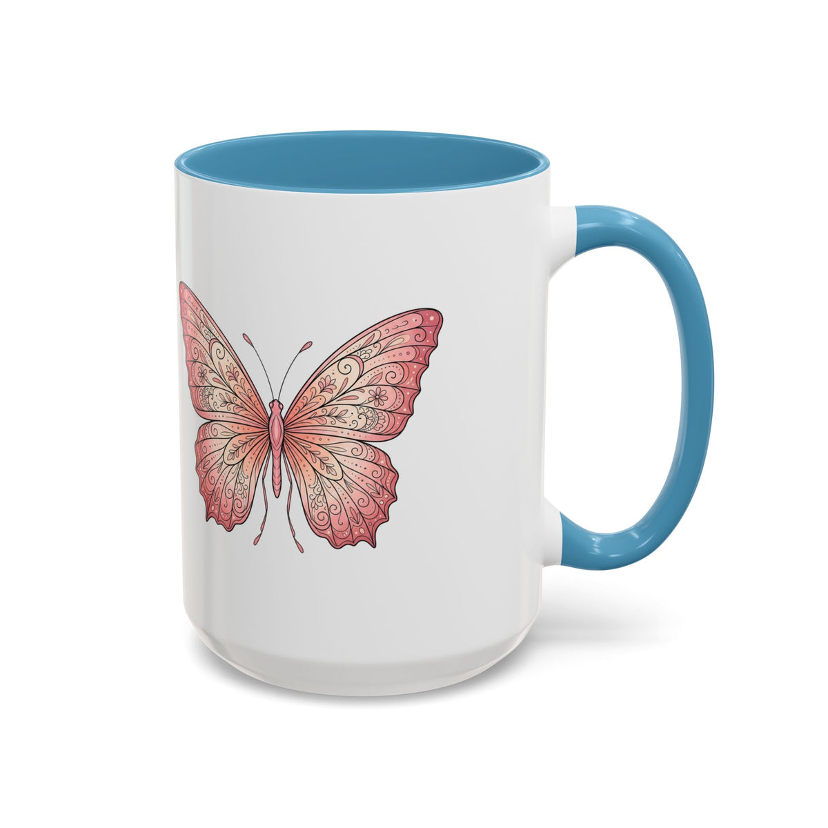 Pink Watercolor Butterfly Accent Coffee Mug — Floral Boho Tea & Coffee Cup (11/15oz)