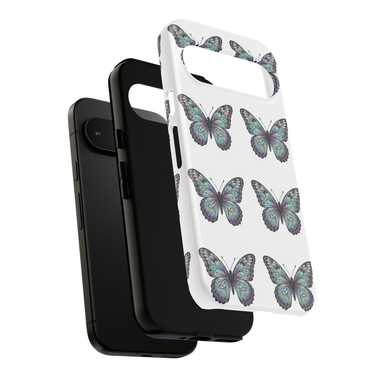 Butterfly Pattern Tough Phone Case — Vintage Teal Floral Protective Cover