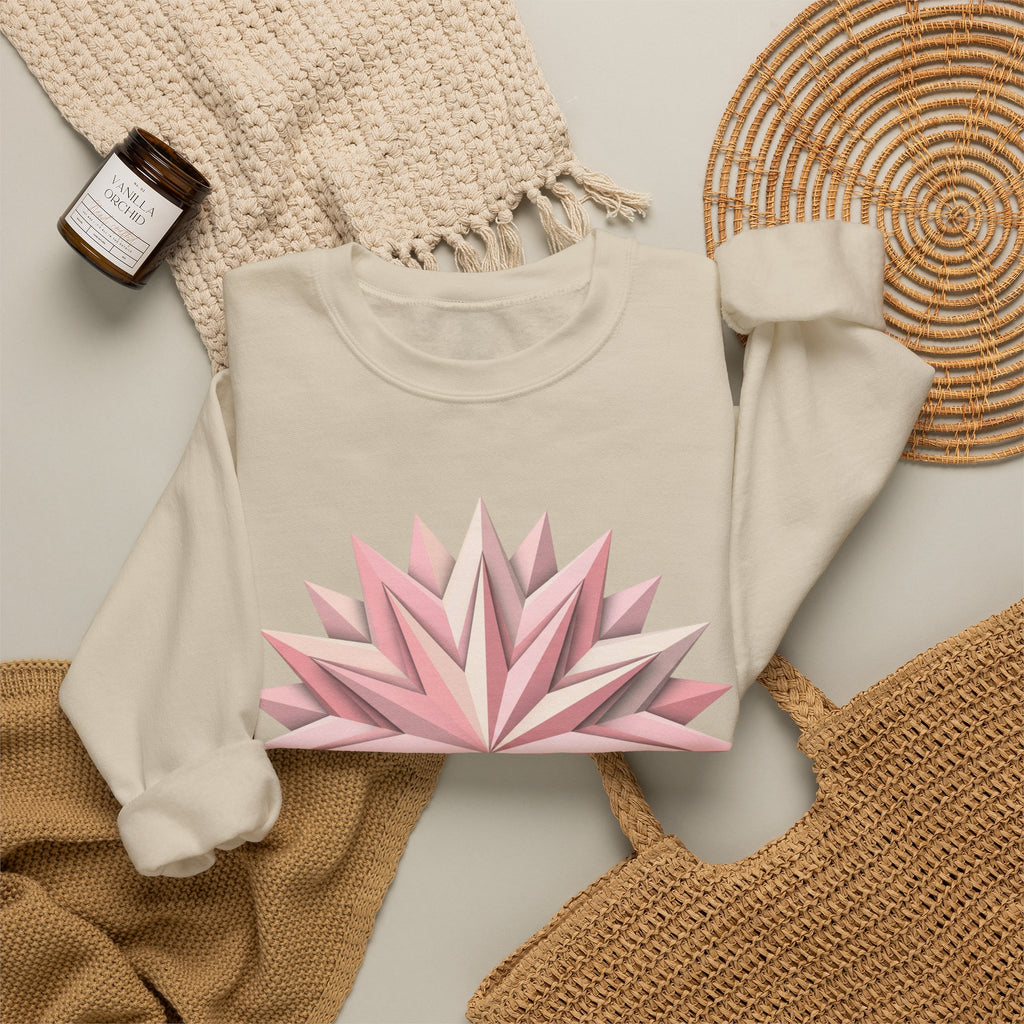 Starburst Polygon Crewneck Sweatshirt — Pink Geometric Floral Graphic