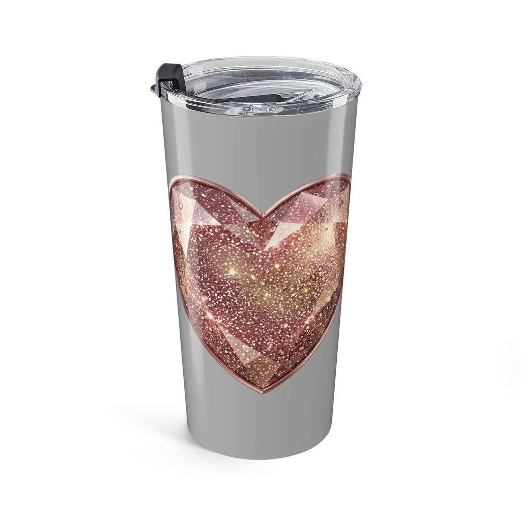 20oz Glitter Heart Stainless Steel Tumbler – Sparkle Travel Cup- Light Grey
