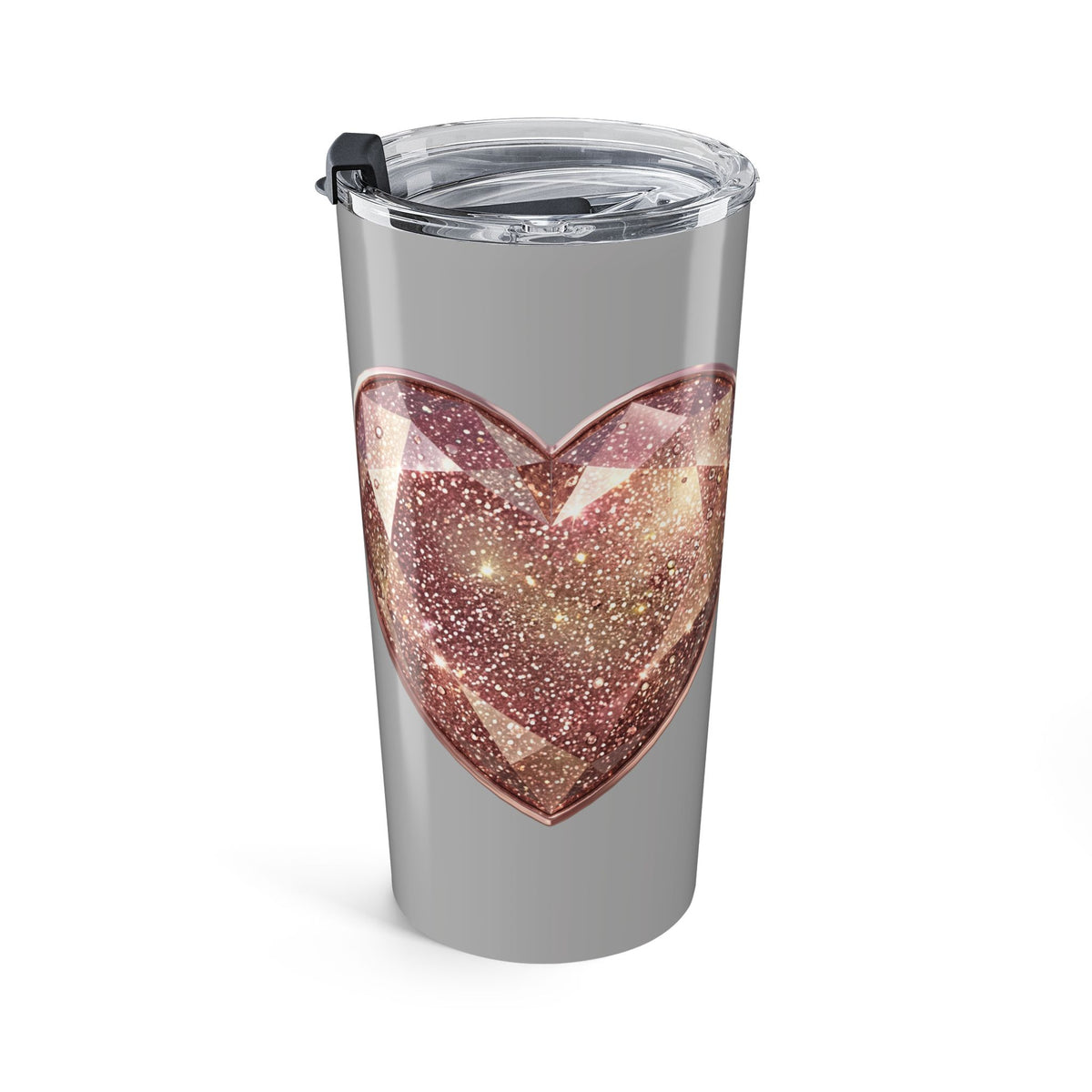 20oz Glitter Heart Stainless Steel Tumbler – Sparkle Travel Cup- Light Grey