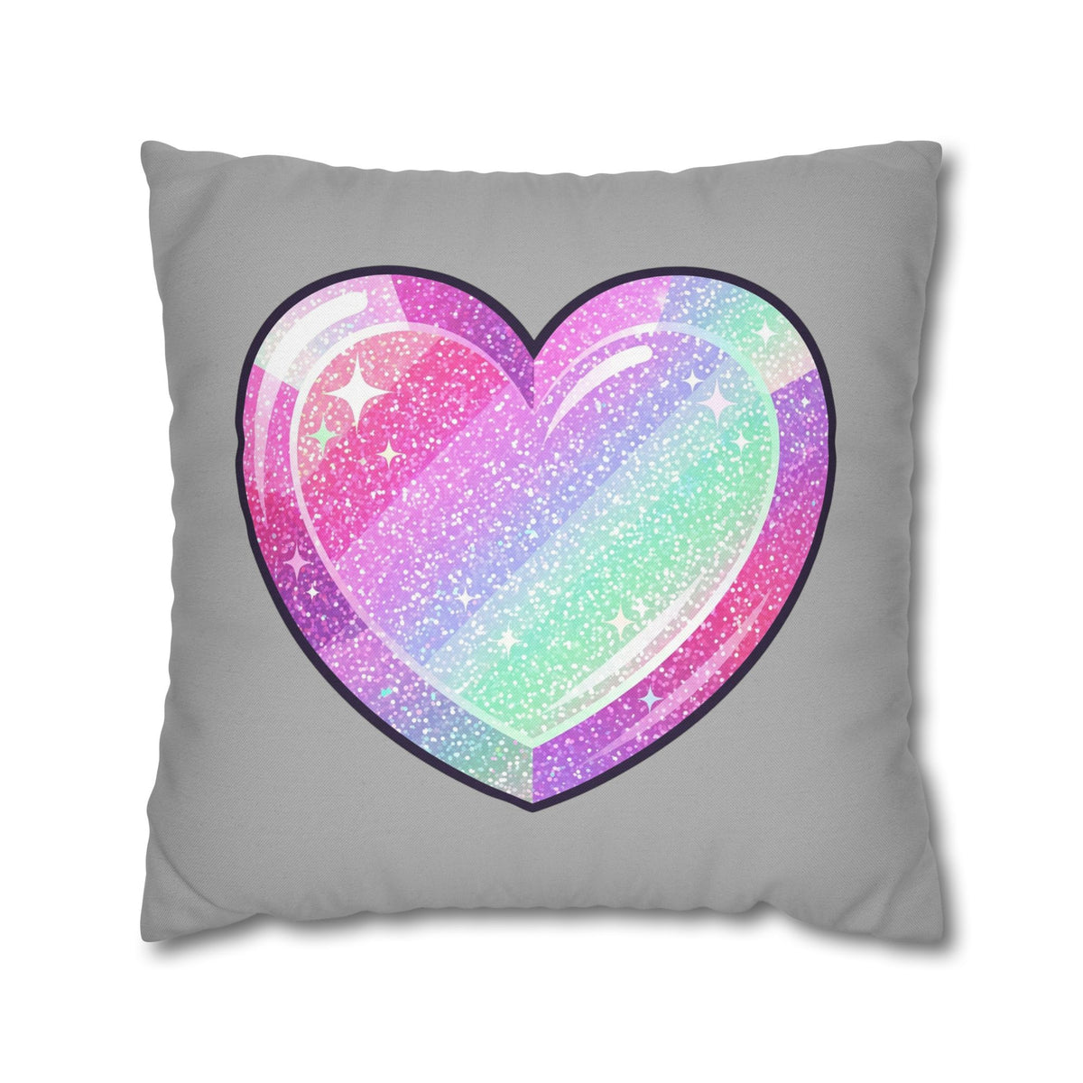 Pastel Glitter Heart Pillowcase Spun Polyester Square Pillowcase- Light Grey