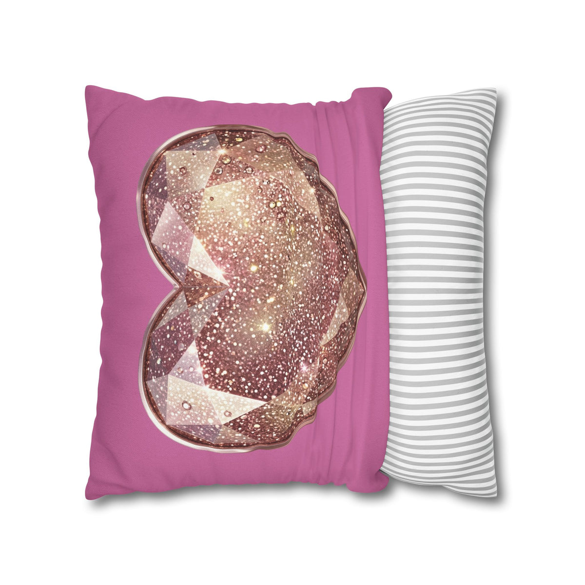 Glitter Rose Gold Heart Pillowcase — Pink Decorative Throw Pillow- Light Pink