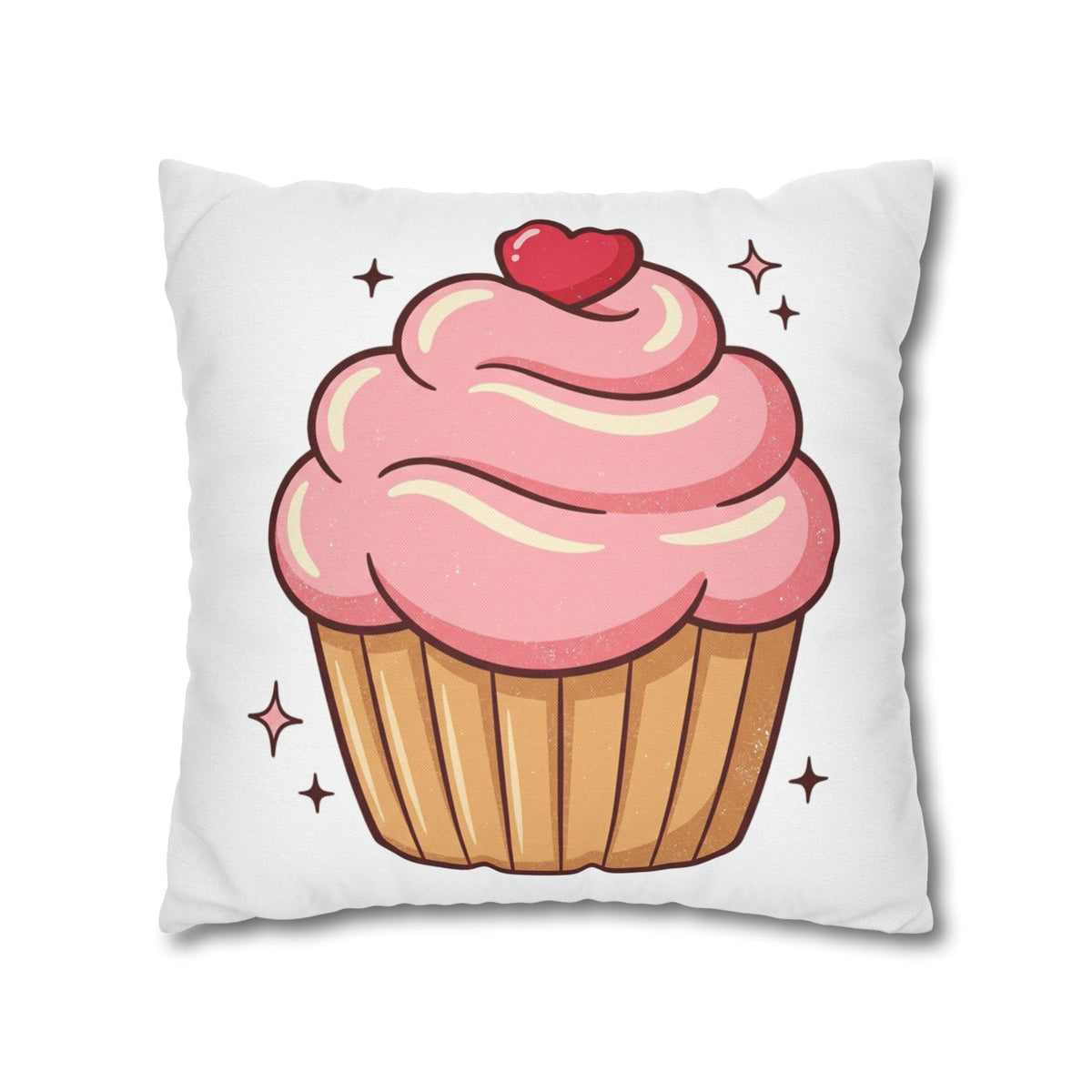 Pink Cupcake Spun Polyester Square Pillowcase- White