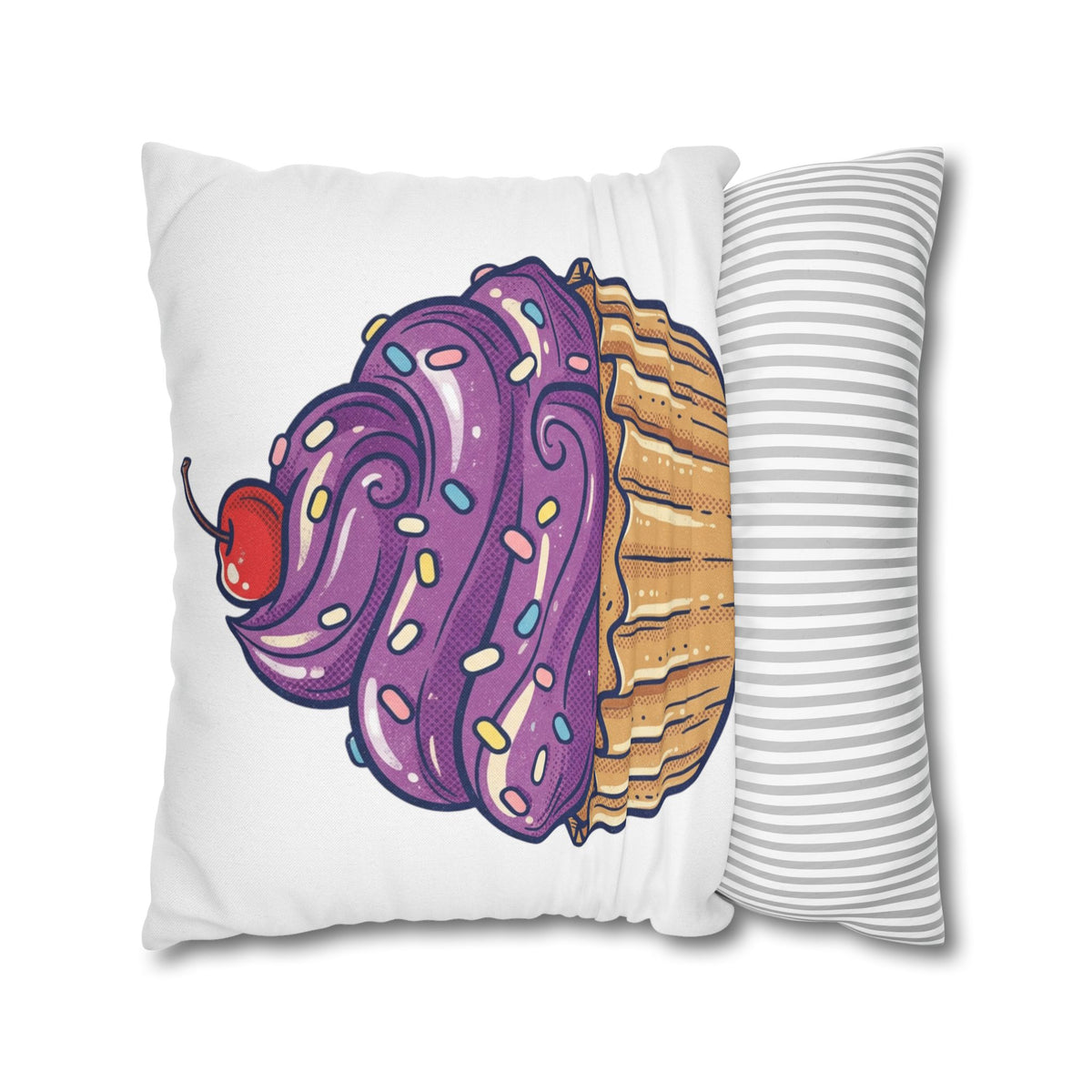 Cupcake Pillowcase — Cute Purple Frosting Decorative Throw Pillow Cover- White