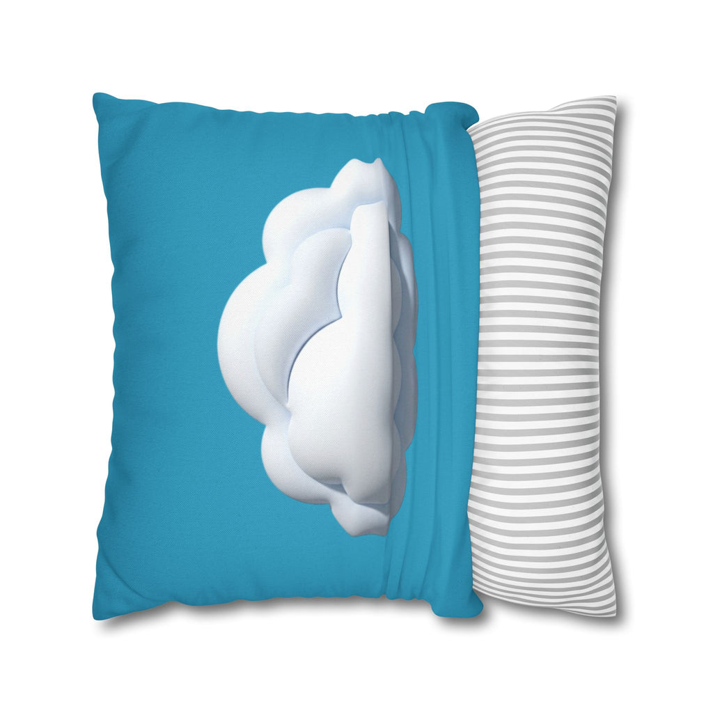 Cloud Print Turquoise Pillowcase – Cute White Cloud on Blue Decorative Throw Pillow Cover