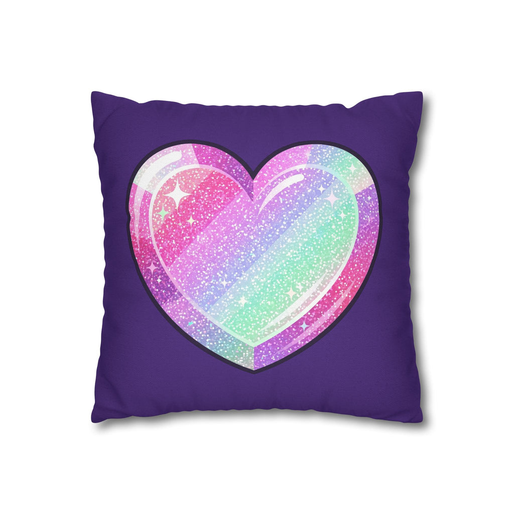 Pastel Glitter Heart Pillowcase Spun Polyester Square Pillowcase- Dark Purple