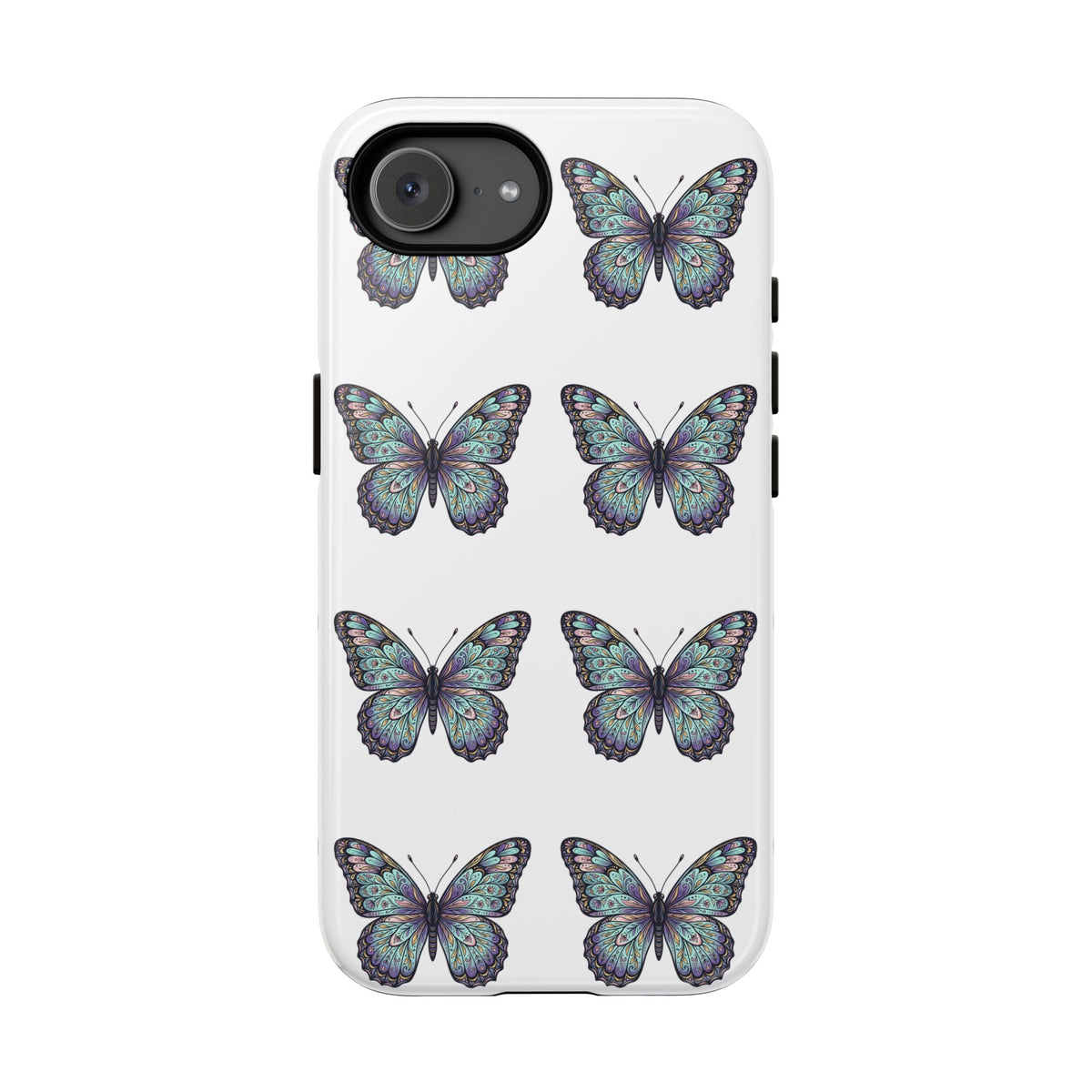 Butterfly Pattern Tough Phone Case — Vintage Teal Floral Protective Cover