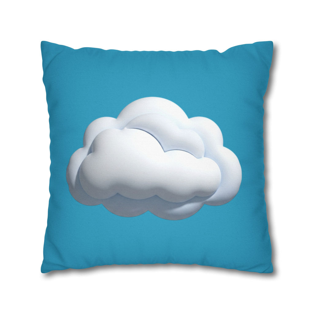 Cloud Print Turquoise Pillowcase – Cute White Cloud on Blue Decorative Throw Pillow Cover