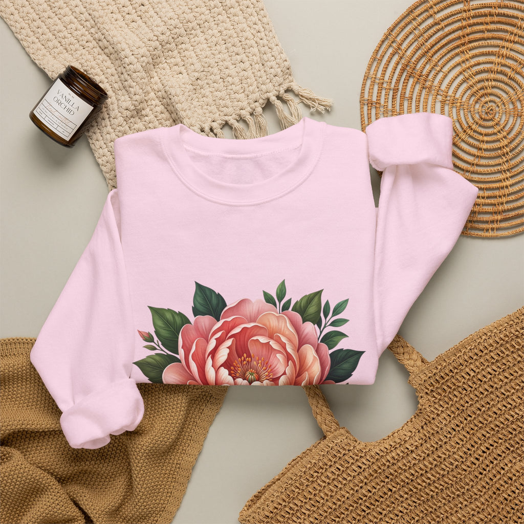 Floral Peony Crewneck Sweatshirt — Vintage Pink Flower Pullover