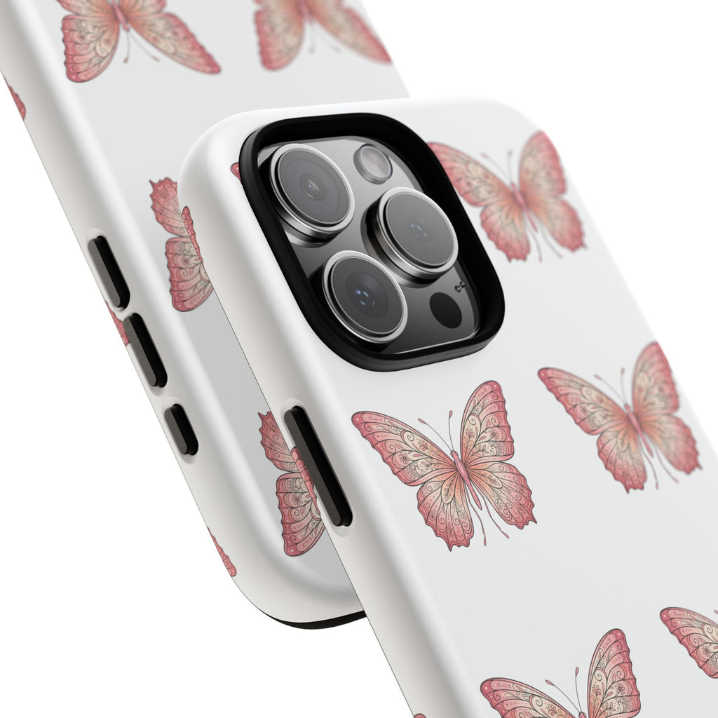 Pink Butterfly Tough Phone Case — Floral Pattern Protective Cover