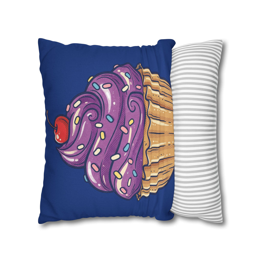 Cupcake Decor Pillowcase — Purple Frosting Dessert Throw Pillow Cover- Navy